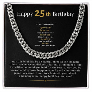 25th Birthday Necklace Gift For Him, Cuban Link Chain Necklace, Friend 25th Birthday, Gift From Parents, Gift For Grandson, Nephew, Son