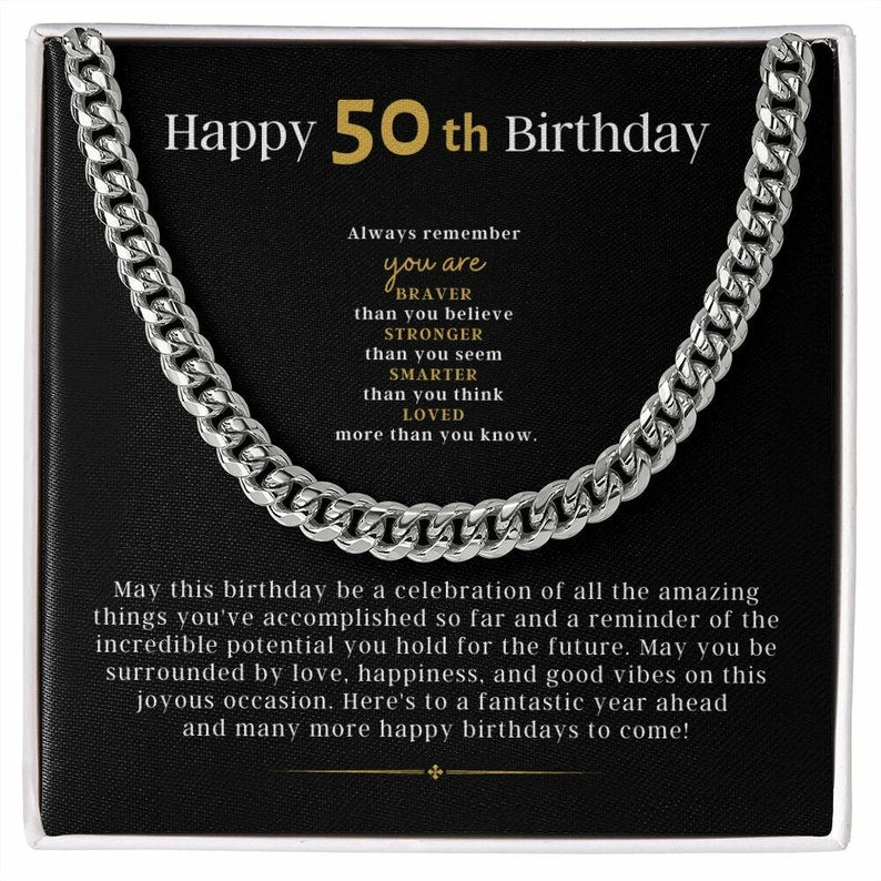 50th Birthday Gift For Him From Friend, Cuban Link Chain Necklace For Man, Gift From Friend, 50th Birthday Gift For Man, Jewelry Gift For Him