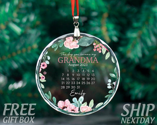 Custom Grandma Ornament With Name, Mothers Day Gift, Gift For Grandma, New Grandma Gifts, Personalized Date Ornament, Nana Glass Ornament