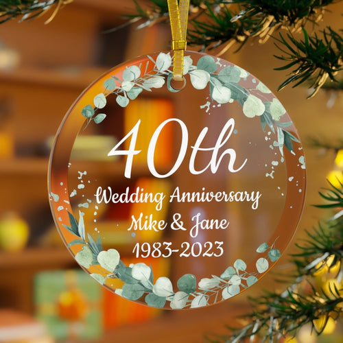 Custom 40Th Wedding Anniversary Gift | Glass Christmas Ornament