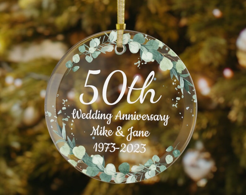 Custom 50Th Wedding Anniversary Gift | Glass Christmas Ornament