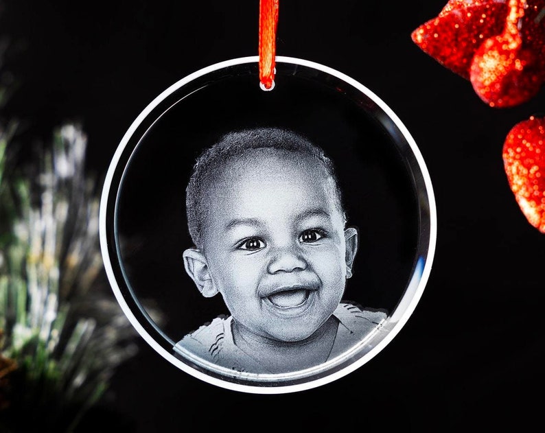 Aflalo Gifts Custom Ornament, Personalized Laser Engraved Gift, Family Portrait, Glass Etched Picture, Holiday Gifts| Photo Crystal Ornament