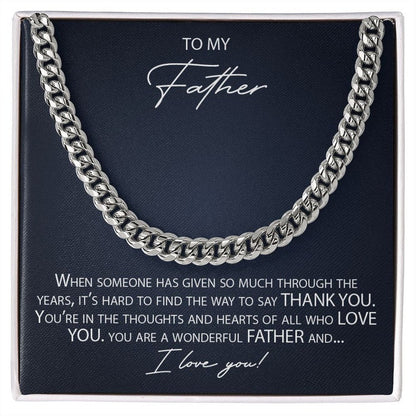To My Father Cuban Link Chain Necklace, Dad Necklace Gift, Dad Birthday Gift From Daughter Son, Father's Day Gifts, Sentimental Gift Dad