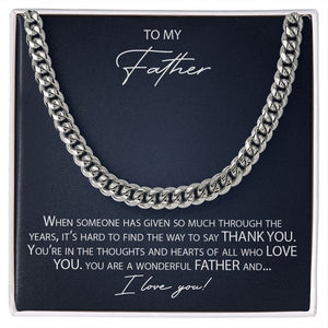 To My Father Cuban Link Chain Necklace, Dad Necklace Gift, Dad Birthday Gift From Daughter Son, Father's Day Gifts, Sentimental Gift Dad