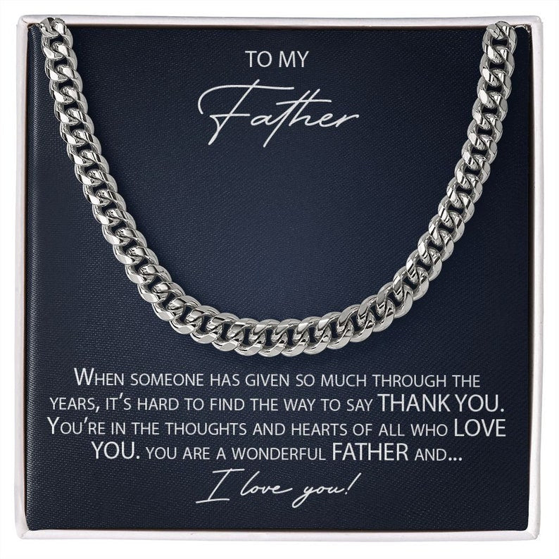 To My Father Cuban Link Chain Necklace, Dad Necklace Gift, Dad Birthday Gift From Daughter Son, Father's Day Gifts, Sentimental Gift Dad