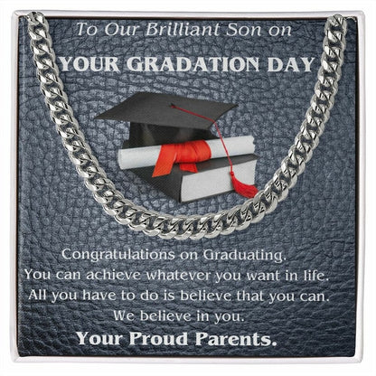 To Our Brilliant Son Cuban Link Chain - Graduation Gifts for Son from Parents, Graduation Gift Necklace, Son Graduation Gift