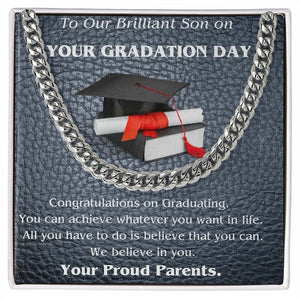 To Our Brilliant Son Cuban Link Chain - Graduation Gifts for Son from Parents, Graduation Gift Necklace, Son Graduation Gift