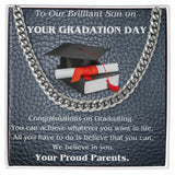 To Our Brilliant Son Cuban Link Chain - Graduation Gifts for Son from Parents, Graduation Gift Necklace, Son Graduation Gift