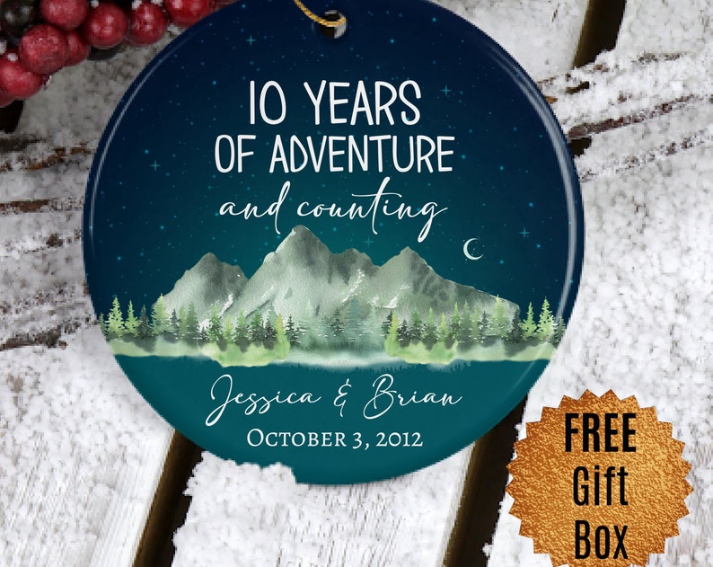 Custom Anniversary Gift For Couple 10 Year Anniversary Ornament Personalized Christmas Tree Decoration Adventure Gift For Parents