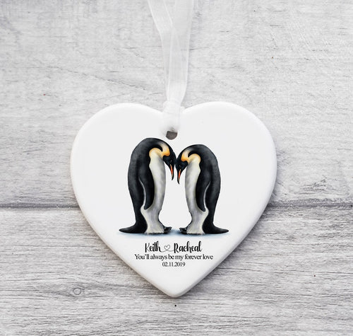 Penguin Gifts, One Year Anniversary Gift, Engagement Gifts, Gifts For Boyfriend, Girlfriend, Husband Wife Couples Wedding Gift Ceramic Heart