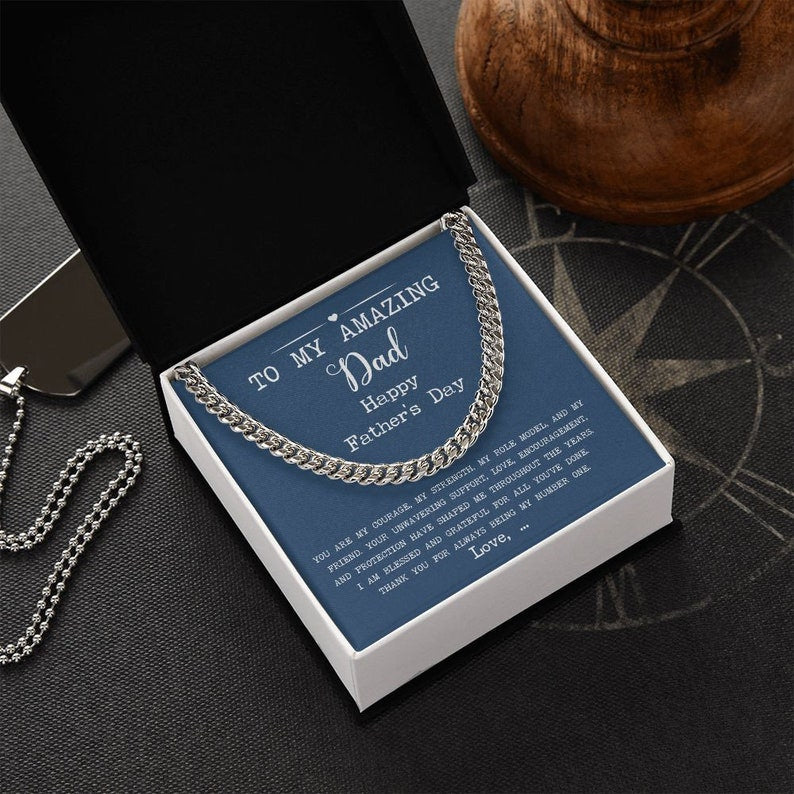 Fathers Day Gift From Daughter or Son, Personalized Sentimental Dad Gift From Kids, Cuban Chain Necklace For Daddy Gift, Jewelry For Dad