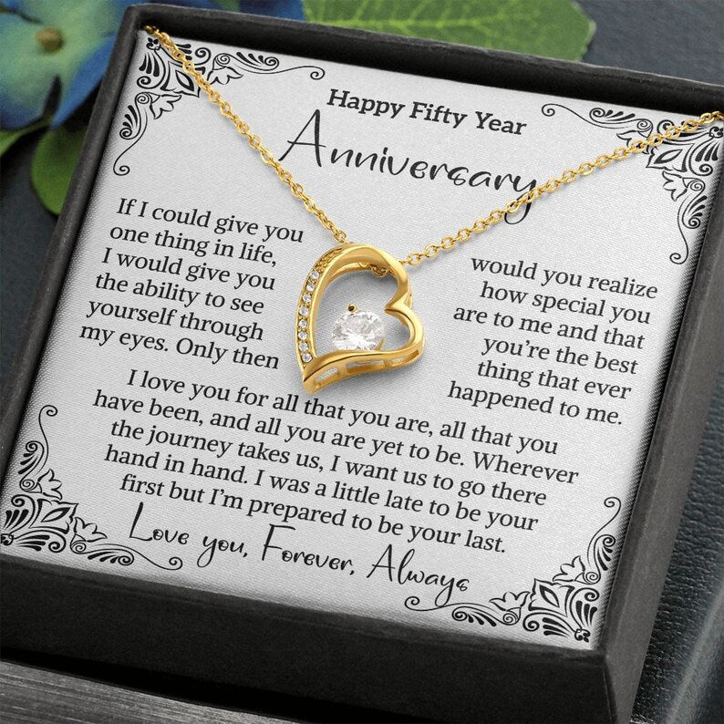 50th Wedding Anniversary Gift For Wife Anniversary Gift Fiftieth Anniversary Gift 50 Year Anniversary Love women Forever Love Necklace