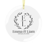 Monogrammed Wedding Glass Ornament Black Text / Personalised Wedding Hanging Ornament / Wedding Favours / Wedding Day Gift / Circle Ornament