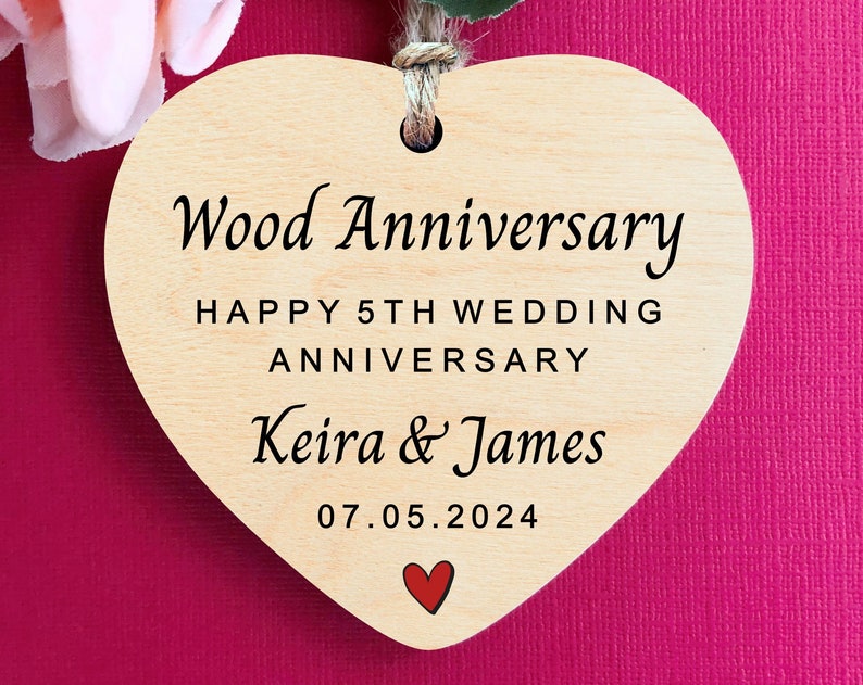 Anniversary, 5Th Wedding Anniversary Gift, Wooden Hanging Ornament, Anniversary Keepsake, 5 Year Wedding Anniversary, Personalised Gift Ceramic Ornament