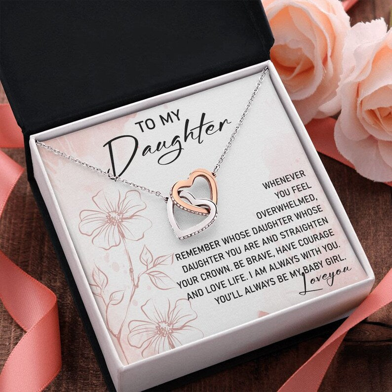 To My Daughter, Interlocking Hearts Necklace with Message Card