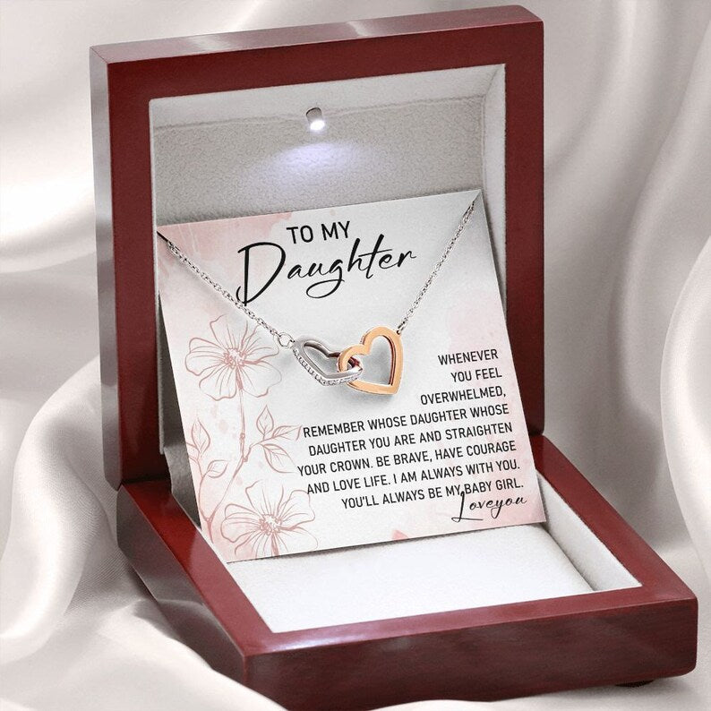 To My Daughter, Interlocking Hearts Necklace with Message Card