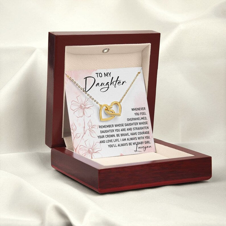 To My Daughter, Interlocking Hearts Necklace with Message Card