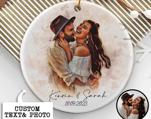 Couples Gift, Couples Ornament, Personalized Photo Ornament, Gifts For Him, Gifts For Her, Watercolor Portrait Ornament, Wedding Ornament