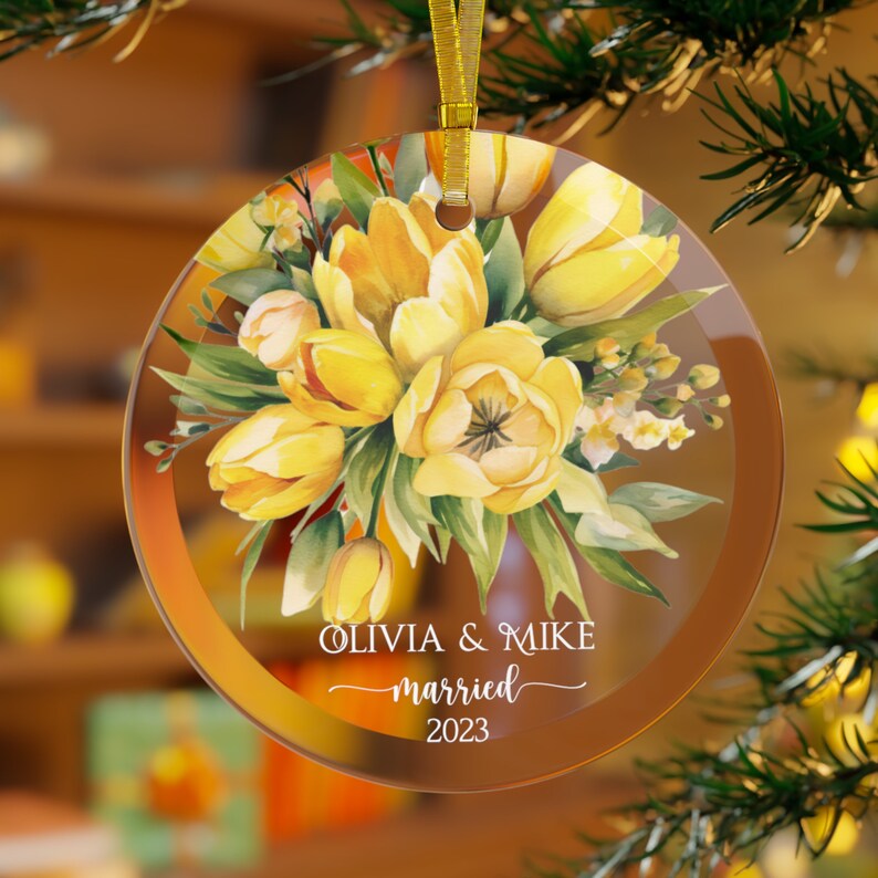 Yellow Tulip Married Ornament Newlywed Gift Mr & Mrs Christmas Ornament Personalized Mr Mrs Wedding Ornament Wedding Gift Keepsake Couple