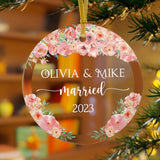 Floral Married Ornament, Wedding Gift Wedding Date Ornament, Anniversary Gift , Our First Christmas Keepsake, Newlywed Gift, Engagement Gift