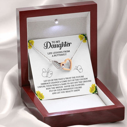 To My Daughter Jewelry Gift, Interlocking Hearts Necklace with Message Card