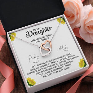 To My Daughter Jewelry Gift, Interlocking Hearts Necklace with Message Card