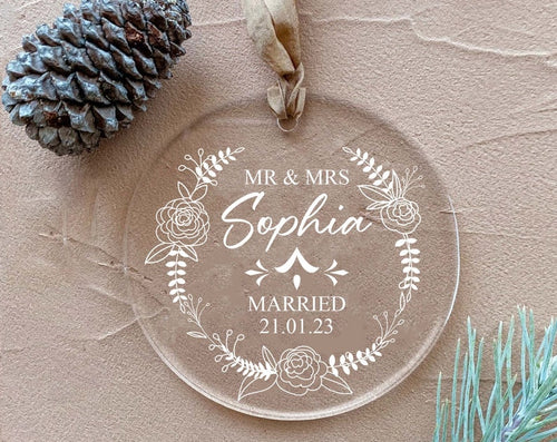 Personalized Acrylic Wedding Ornament | Couple Gift | Newlywed Gift | Mr And Mrs Ornament | Custom Engagement Gift | Pretty Married Ornament