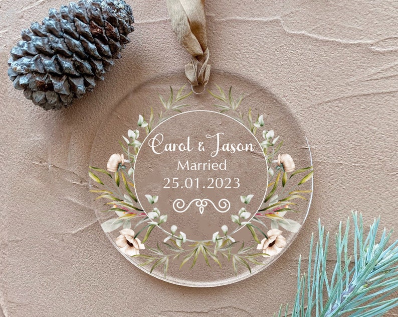 Personalized Engagement Acrylic Ceramic Ornament, Custom Couple Gift, Wedding Ornament, Bridal Shower Gift, Engagement Gift,Wedding Keepsake