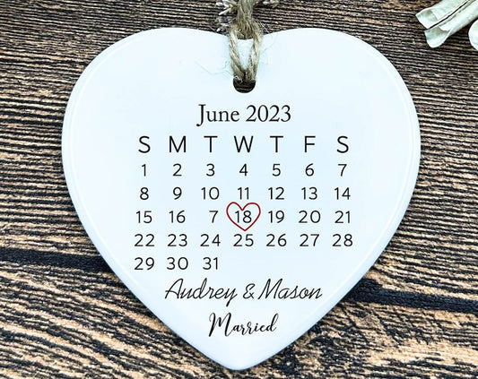 Married Ornament, Wedding Date Ornament, Wedding Gift, Anniversary Gift, Calendar, Our First Christmas, Newlywed Gift, Couple Gift