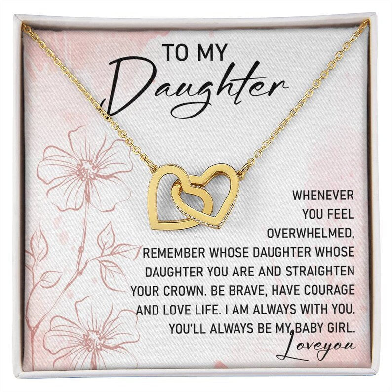 To My Daughter, Interlocking Hearts Necklace with Message Card