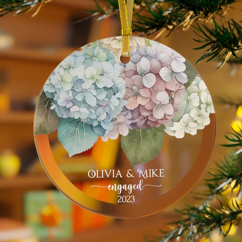 Hydrangea Engaged Glass Ornament Engagement Ornament Gift Engagement Party Gift Personalized Engagement Gift Custom Engagement Gift Couple