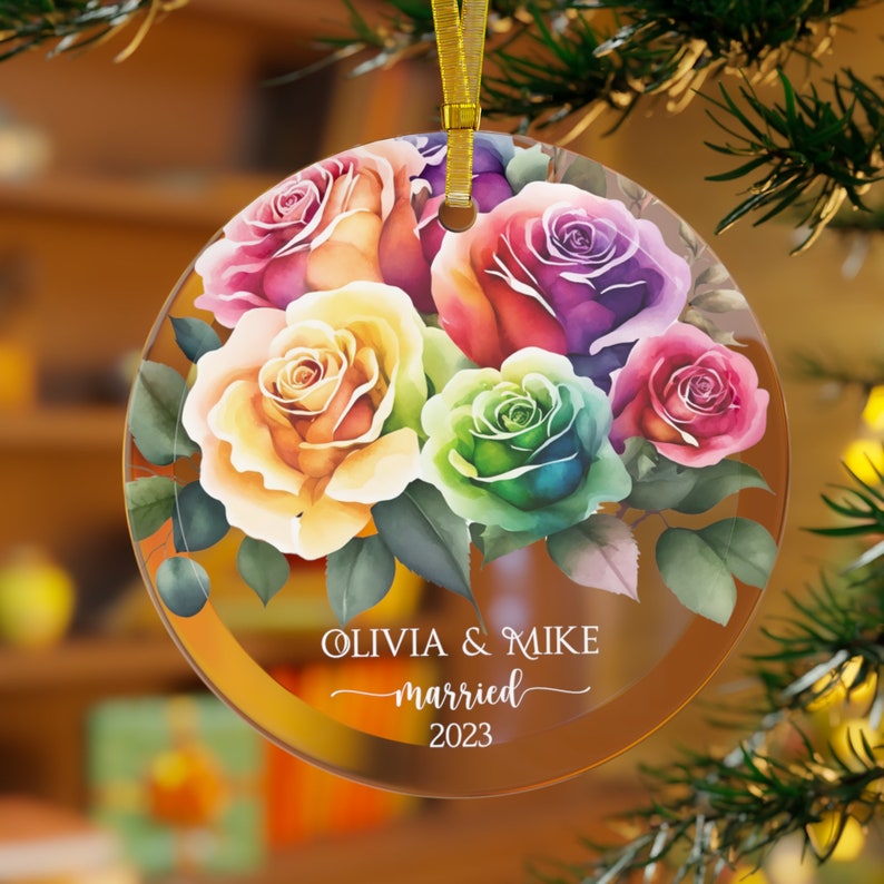 Rainbow Roses Married Ornament Gift Newlywed Gift Mr & Mrs Christmas Ornament Personalized Mr Mrs Wedding Ornament Wedding Gift Keepsake