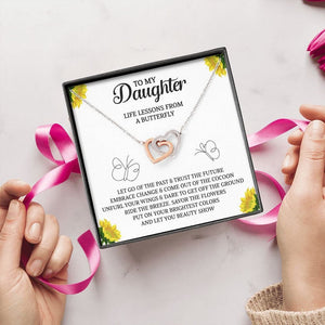 To My Daughter Jewelry Gift, Interlocking Hearts Necklace with Message Card