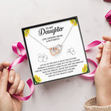 To My Daughter Jewelry Gift, Interlocking Hearts Necklace with Message Card