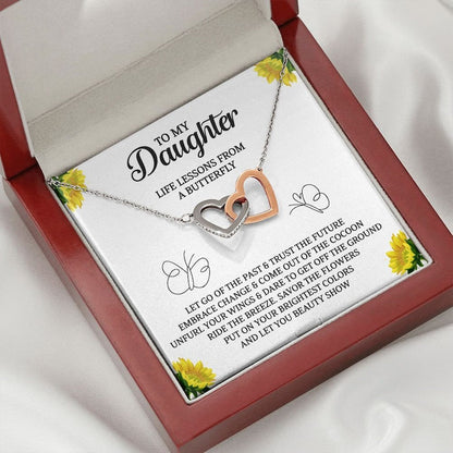 To My Daughter Jewelry Gift, Interlocking Hearts Necklace with Message Card