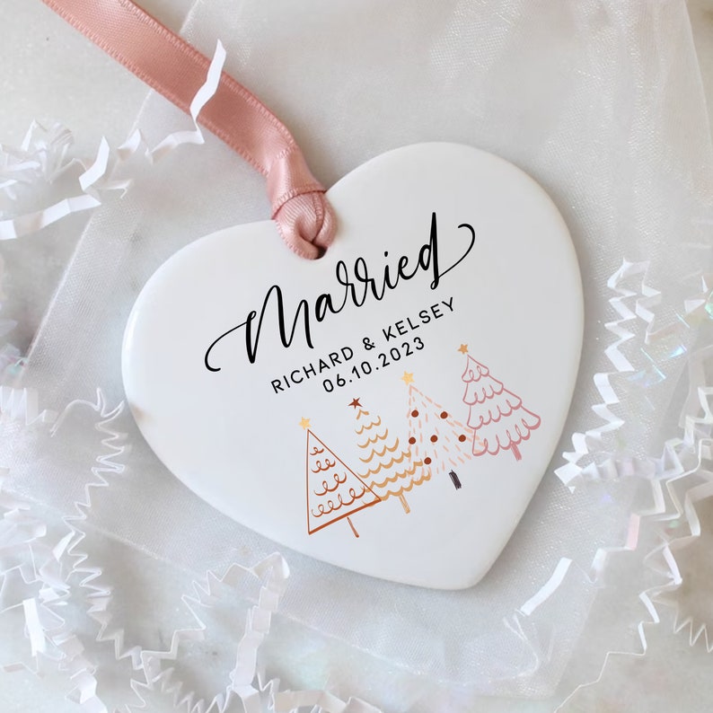 Personalized Wedding Ornament For Couple, Wedding Gifts For Couple Unique, Wedding Gift For Bride, First Christmas Married Ornament 