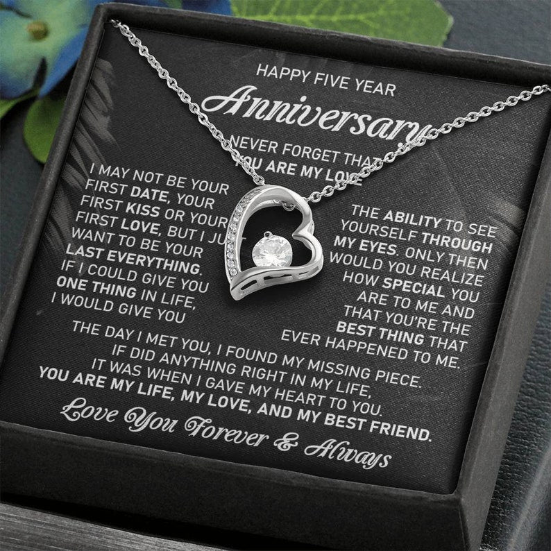 5th Wedding Anniversary Gift For Wife Wood Anniversary Gift Fifth Anniversary Gift 5 Year Anniversary Five Year Forever Love Necklace