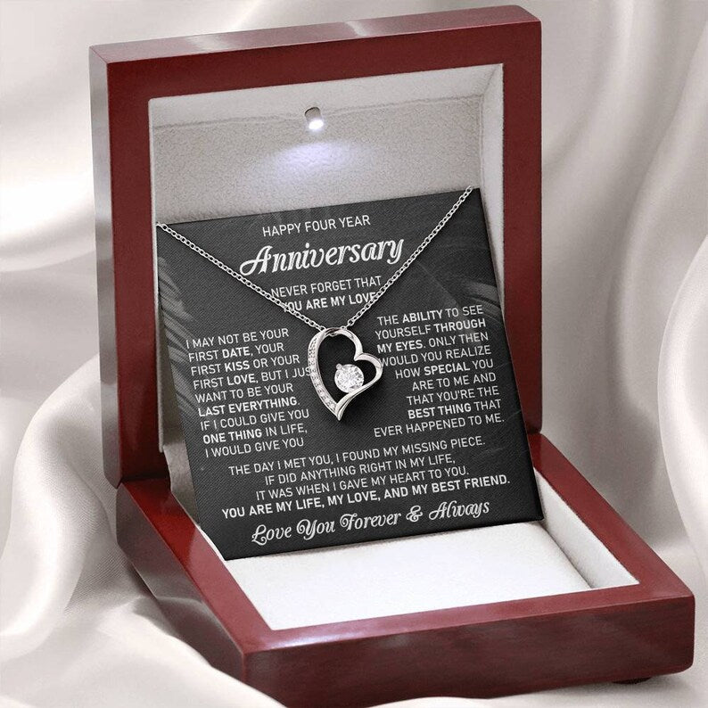 4th Wedding Anniversary Gift For Wife Flowers Anniversary Gift Forth Anniversary Gift 4 Year Anniversary Gift For Her Forever Love Necklace