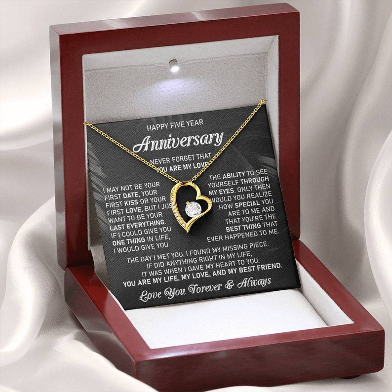 5th Wedding Anniversary Gift For Wife Wood Anniversary Gift Fifth Anniversary Gift 5 Year Anniversary Five Year Forever Love Necklace