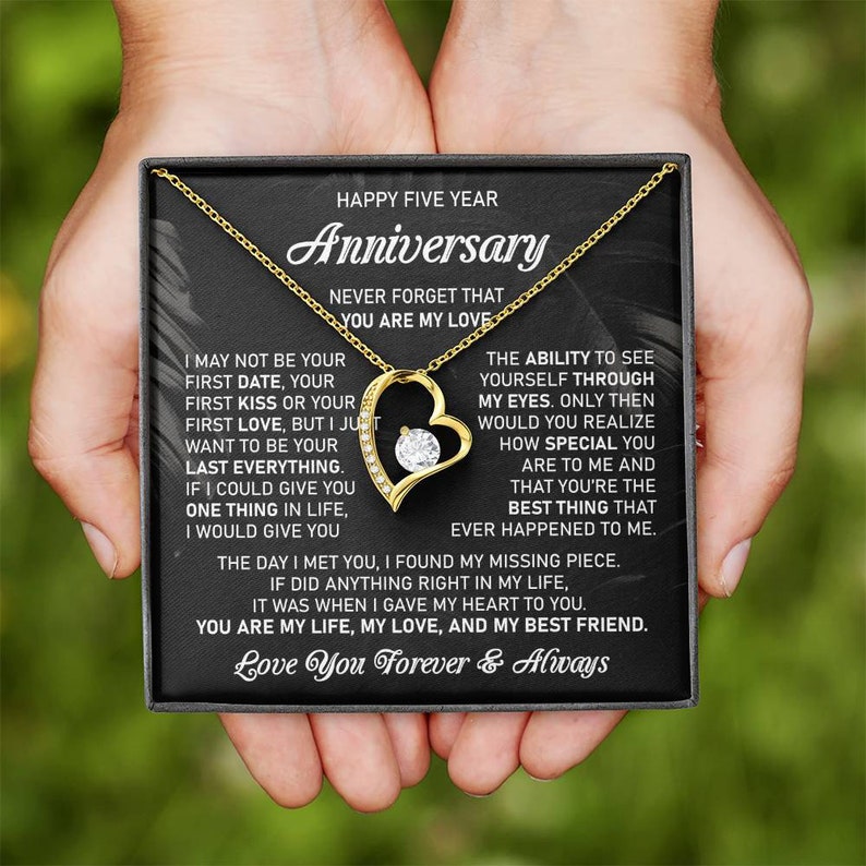 5th Wedding Anniversary Gift For Wife Wood Anniversary Gift Fifth Anniversary Gift 5 Year Anniversary Five Year Forever Love Necklace