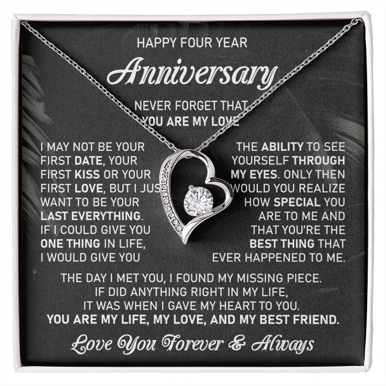 4th Wedding Anniversary Gift For Wife Flowers Anniversary Gift Forth Anniversary Gift 4 Year Anniversary Gift For Her Forever Love Necklace