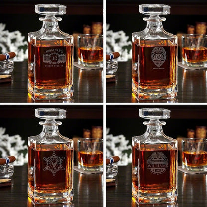 Police Badge Custom Liquor Decanter Set with Colchester Glasses - Gift for Police Officers