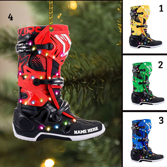 Motocross Shoes With Christmas Light, Personalized Flat Ornament, Gift For Motocross Riders, Motocross Shoes Ornament