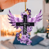 God Faith Cross Wings Purple Rose Rosy Butterfly Christian Decor Rear View Mirror Car Accessories, Rearview Mirror Charm