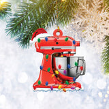 Red Stand Baking Mixer Lights Ornament Flat 2D, Baker Gifts, Christmas Tree Ornament, Home Decor Plastic Ornament
