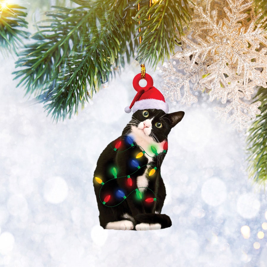 Tuxedo Cat Christmas Reindeer Ornament Flat 2D, Pet Cat Lover Gifts, Christmas Tree Ornament, Home Decor