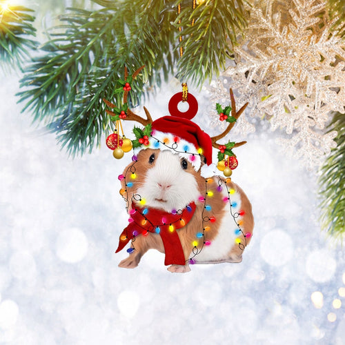 Guinea Pig Christmas Reindeer Ornament Flat 2D, Animal Lover Gifts, Christmas Tree Ornament, Home Decor Plastic Ornament