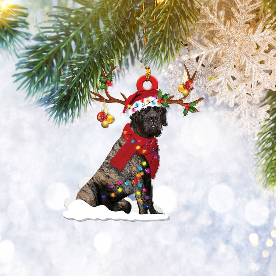 Brindle English Mastiff Christmas Reindeer Ornament, Dog Lover Gift, Christmas Tree Ornament, Home Decor