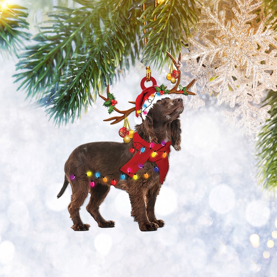 Boykin Spaniel Christmas Light Reindeer Ornament, Dog Lover Gifts, Christmas Tree Ornament, Home Decor Plastic Ornament