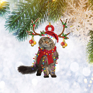 Maine Coon Cat Christmas Reindeer Ornament Flat 2D, Pet Lover Gifts, Christmas Tree Ornament, Home Decor